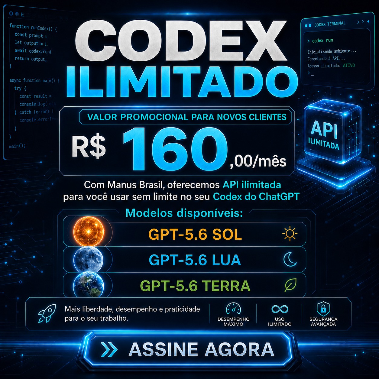 Codex ilimitado com modelos SOL, LUA e TERRA